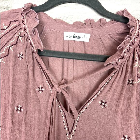 In Loom Women’s Large Rose Boho Floral Maxi Dress Long Sleeve Ruffle Pullover - Picture 6 of 6